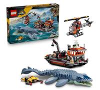 LEGO Jurassic World Ataque del Dinosaurio Marino Mosasaurus - Barco de Juguete, Figura de Dinosaurio, Helicóptero y 3 Minifiguras - Regalo para Niños y Niñas de 7+ Años Fans de El Renacer - 77983