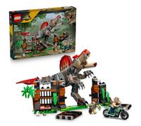 LEGO Jurassic World Huida del Dinosaurio Spinosaurus - Juego Interactivo con Figura Articulada de Dinosaurio, Moto de Juguete y 2 Minifiguras - Regalo para Niños y Niñas de 9+ Años - 77982