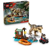 LEGO Jurassic World Huida por el Río y T. Rex a la Caza 76975 | Juguetes para niños de 5+ años, figura de dinosaurio de juguete interactivo, barco y quad, regalo de cumpleaños, 199 piezas