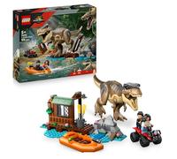 LEGO Jurassic World Huida por el Río y T. Rex a la Caza - Figura de Dinosaurio de Juguete Interactivo, Barco, Quad y 2 Minifiguras - Regalo de Cumpleaños para Niños y Niñas de 5+ Años 76975