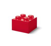 LEGO - Ladrillo de almacenamiento con 4 perillas, color rojo translúcido, caja de almacenamiento apilable de plástico con tapa para niños y adultos, organizador de escritorio y caja de juguetes