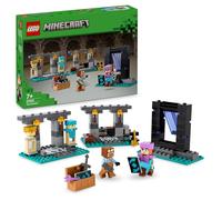 LEGO Minecraft La Armería de Juguete - Portal de Nether, Figuras de Alex y Armero con Hacha Dorada, Espadas y Escudo - Regalo Gamer para Niños y Niñas de 7+ Años 21252