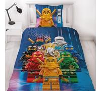 Lego Ninjago - Juego de Cama Infantil de 135 x 200 cm, 1 Funda de Almohada de 80 x 80 cm y Funda nórdica de 135 x 200 cm con Cremallera, Reversible, diseño de abanicos