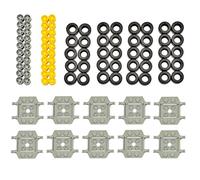 LEGO Piezas y piezas: ruedas pequeñas gris claro y amarillo, neumáticos negros, paquete de chasis base de vehículo gris claro, 90 piezas