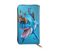 Lego Shark - Cartera larga de piel para mujer, 12 ranuras para tarjetas de crédito, bolsillo con cremallera, compartimentos para dinero en efectivo, elegante bolso de mano para uso diario