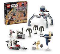 LEGO Star Wars Clone Trooper & Battle Droid Battle Pack Set para niños, vehículo de bicicleta de juguete para construir, Tri-Droid y poste defensivo, coleccionable, regalo para niños y niñas de 7 años