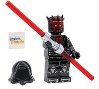 LEGO Star Wars: Darth Maul Minifigura con armadura plateada metálica, capucha, capa y sable de luz dual