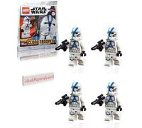LEGO Star Wars The Clone Wars Minifigura - 501st Legion Clone Trooper con Blaster y Minifigureland Tile (75280), paquete de 4