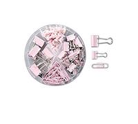 Legou Clips para carpetas, clips de papel, juego de chinchetas con caja para suministros de oficina, color rosa