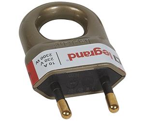 Legrand 050313 Enchufe Pequeño Con Anillo Tirador, 2300 W, 230 V | Enchufe Clavija 2P 10A, Anillo Tirador, Salida de Cable recta y/o lateral, Color Oro 050313