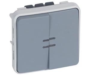 Legrand 069519 - Interruptor de encendido y apagado luminoso + pulsador inversor NO+NF luminoso impermeable Plexo, compuesto IP55, 10AX, 250 V, gris
