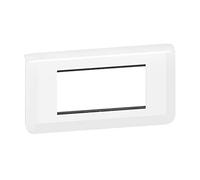 Legrand 099477 - Placa de Acabado Horizontal con 4 módulos Mosaic - Material rígido - Garantía de Aislamiento eléctrico Seguro, Tapa de Montaje empotrada con Soporte de Tornillos, Color Blanco