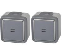 Legrand, 191503 Plexo - Interruptor de pared luminoso, pulsador estanco de superficie de la gama Plexo, interruptor exterior, resistente al agua (IP55), color gris (Paquete de 2)