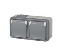 Legrand, 191505 Plexo - Enchufe de pared doble, enchufe estanco de superficie para exterior, resistente al agua (IP55), color gris
