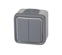 Legrand, 191514 Plexo - Interruptor de pared doble, pulsador estanco de superficie de la gama Plexo, interruptor exterior doble, resistente al agua (IP55), color gris