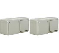 Legrand 782391 Forix - Juego de interruptor y enchufe de montaje en superficie a prueba de humedad (horizontal). Enchufe IP44 con tapa. Color Blanco (Paquete de 2)