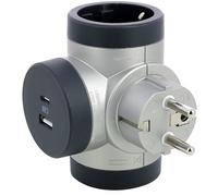 Legrand 694522, Adaptadores 2P+T, 2 Tomas de enchufes/Corriente Laterales giratorias, Puertos USB Tipo A y C, Ladron de enchufes, Color Aluminio/Gris Oscuro