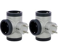 LEGRAND Adaptadores 3 Tomas Laterales 2P+T, Ladron de enchufes, Color Aluminio/Gris Oscuro 694523 (Paquete de 2)