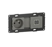 legrand BTAL31CD - Toma de corriente de 16 A + cargador doble USB de 2,4 A, precableado, con conexión a terminales automáticos, acabado en nube, BTAL31CD, nube