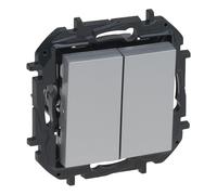 LEGRAND Conmutador Doble componible 10AX, Niloé Step, Aluminio, 398228B | Interruptor o Conmutador Doble componible 10AX para instalación empotrada, Gama Niloé Step, Color Aluminio, 398228B