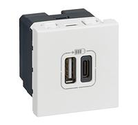Legrand - Doble Cargador USB Tipo A + Tipo C Mosaic 3A 2 módulos - Blanco