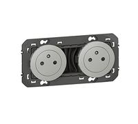 Legrand - Doble toma de corriente (2P+T, superficie dooxie, 16 A, precableadas, acabado de aluminio, embalaje blister