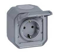 Legrand - Enchufe 16A con contacto lateral de tierra - Plexo - Estanco IP55 - Montaje en superficie - Gris - 069733LE