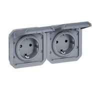 Legrand - Enchufe Doble 16A con contacto lateral de tierra - Plexo - Estanco IP55 - Componible para instalar con caja o marco - Gris - 069576LE