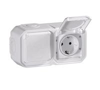 Legrand - Enchufe Doble 16A con contacto lateral de tierra - Plexo - Estanco IP55 - Montaje en superficie - Blanco - 069772LE