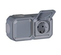 Legrand - Enchufe Doble 16A con contacto lateral de tierra - Plexo - Estanco IP55 - Montaje en superficie - Gris - 069742LE