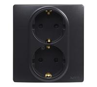 LEGRAND Enchufe doble 2x2P+T, 16A, Niloé Monobloc, Completo, Negro, 396498 | Enchufe doble 2x2P+T, 16A, Gama Niloé Monobloc, Mecanismo Completo con Marco, Negro, 396498
