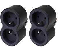 LEGRAND - Enchufe multitoma biplite - 2 tomas frontales con tierra - Posicionamiento vertical - Seguridad infantil integrada - negro y gris oscuro (Paquete de 2)