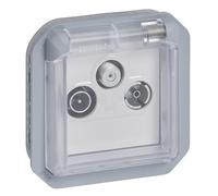 Legrand - Enchufe TV-R-SAT con contacto lateral de tierra - Plexo - Estanco IP55 - Componible para instalar con caja o marco - Gris - 069558LE