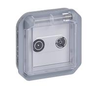 Legrand - Enchufe TV/R-SAT con contacto lateral de tierra - Plexo - Estanco IP55 - Componible para instalar con caja o marco - Gris - 069554LE