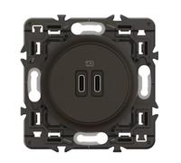 LEGRAND - Enchufe USB-C doble celana - 2 puertos USB-C 3A/20W - Recarga todo tipo de equipos electrónicos - Listo para instalar - Negro