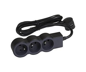 LEGRAND - Extensión multitoma extraplana, 3 Tomas 2P+T 16A 3680W, Cable de 1,5 m, Negro y Gris Oscuro, 1 Toma de 90 ° para Cargador voluminoso