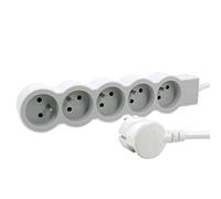 LEGRAND - Extensión multitoma extraplana, 5 Tomas 2P+T con Tierra, Cable de 1,5 m Blanco y Gris Claro, 1 Toma de 90 ° para Cargador voluminoso