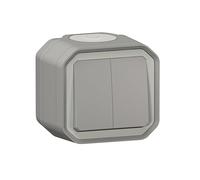 Legrand - Interruptor o conmutador Doble 10A - Plexo - Estanco IP55 - Control de iluminación completo listo para instalar - Montaje en superficie - Gris - 069715LE