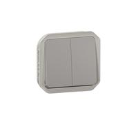 Legrand - Interruptor o conmutador Doble 10A - Plexo - Estanco IP55 - Control de iluminación componible para instalar con caja o marco - Gris - 069525LE
