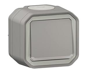 Legrand - Interruptor o de ida y vuelta luminoso impermeable Plexo 10A viene completo con luz indicadora para montaje aparente gris