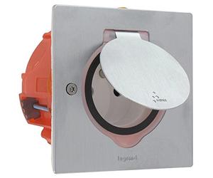 Legrand - Kit de enchufes de suelo de acero inoxidable. 2 enchufes + toma de tierra, gris, LEG92110 3680W, 230V