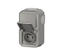 Legrand - La toma de corriente impermeable Plexo y el interruptor bidireccional para instalación vertical se suministran completos para su montaje en gris expuesto