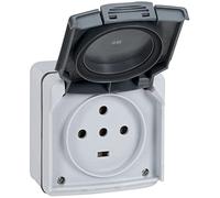 Legrand LEG91437 Plexo - Toma de corriente estanca (3P + T + N, 20 A) | 20A, 400V, IP55, IK08, saliente, gris, plástico libre de halógenos, obturador protector, eclips infantil