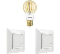 Legrand, Paquete de ampliación Smart Lighting, control por voz (Alexa, Google, Apple), bombilla inteligente regulable, 2 interruptores inalámbricos, bombilla vintage, diseño de interruptor blanco,