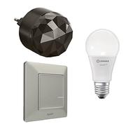 LEGRAND, Paquete de inicio Smart Lighting, bombilla inteligente regulable (WiFi), control por voz (Alexa, Apple, Google), bombilla moderna, plug'n'play, Valena Life w. Netatmo, color: aluminio, 199307