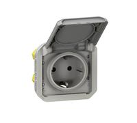 LEGRAND, Plexo 069570L - Enchufe para ambientes húmedos (16 A, 250 V, IP44 - IK08, con tapa abatible, protección táctil, 16 A, 250 V, IP44, IP55, con tapa cerrada), color gris
