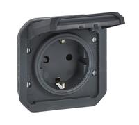 LEGRAND, Plexo 069839L - Enchufe para ambientes húmedos, estándar Schuko, incluye tapa, protección táctil, terminales de rosca, 16 A, 250 V, IP44 - IK08 (IP55 con la tapa cerrada), color antracita