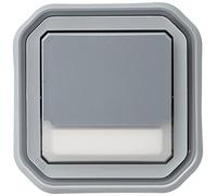 Legrand Plexo - Empujador inversor luminoso impermeable con soporte para etiquetas, incluye montaje empotrado con garras gris