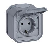 LEGRAND, Plexo New 069730L - Toma de corriente (16 A, 250 V, IP44 - IK07, incluye tapa abatible, protección contra contacto), color gris
