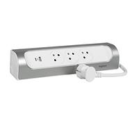 LEGRAND - Regleta de ángulo con 3 Tomas de Superficie con Tierra + Conector USB-C + Conector USB-A - Instalación Horizontal o Vertical - Cable de 1 m - Blanco y Aluminio